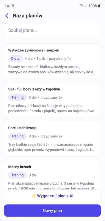 Baza planów w aplikacji Tenly