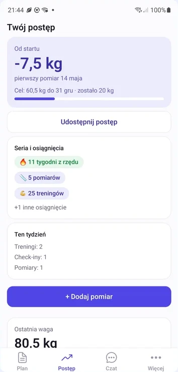 Widzi swoje postępy od razu