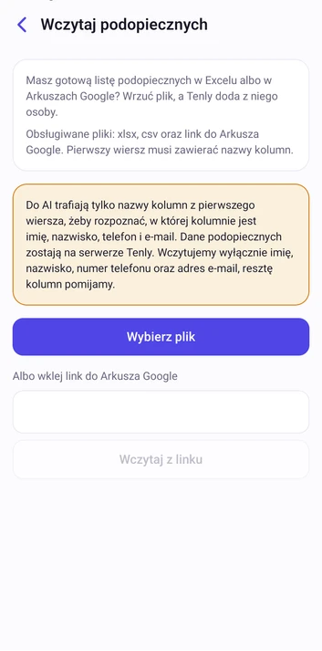 Wczytywanie podopiecznych z pliku w aplikacji Tenly