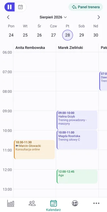 Kalendarz całego zespołu, każdy specjalista w swojej kolumnie